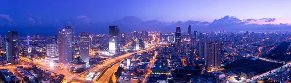 Tel Aviv Skyline Hava Görüntüsü Akşam Karanlığı Tel Aviv Şehir — Stok fotoğraf