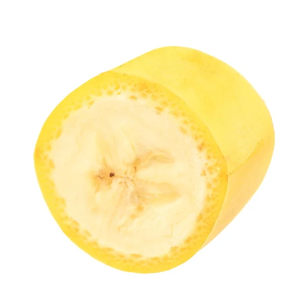 Μια Φέτα Μπανάνα Χωρίς Φλούδα Απομονωμένο Λευκό Φόντο Μονοπάτι Αποκοπής — Φωτογραφία Αρχείου