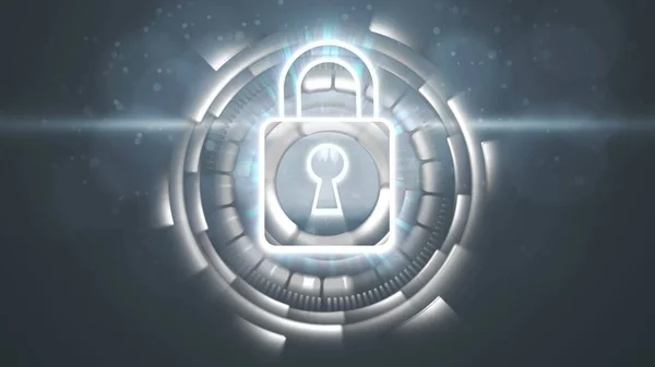 Holograma Segurança Digital Com Cadeado Segurança Cibernética Proteção Rede Renderização — Fotografia de Stock