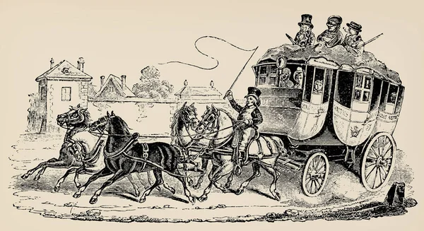 19世纪上半叶的Stagecoach Century Text Pictures 一书的出版 德国柏林 1899年 — 图库照片
