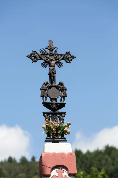 Jesus Christ Old Wayside Orthodox Cross Meadow — Stock Photo, Image