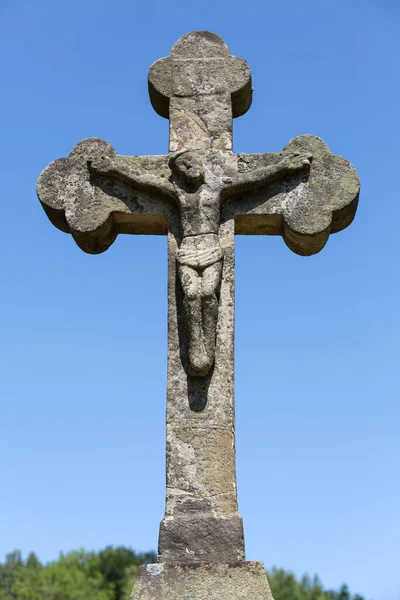 Crucifixo Forma Cruz Uma Parede Pedra — Fotografia de Stock