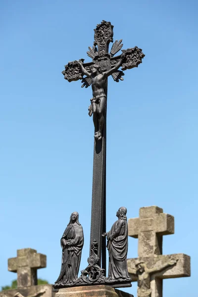 Estatua Cruz Santa Catedral Trinitaria Ciudad Barcelona — Foto de Stock