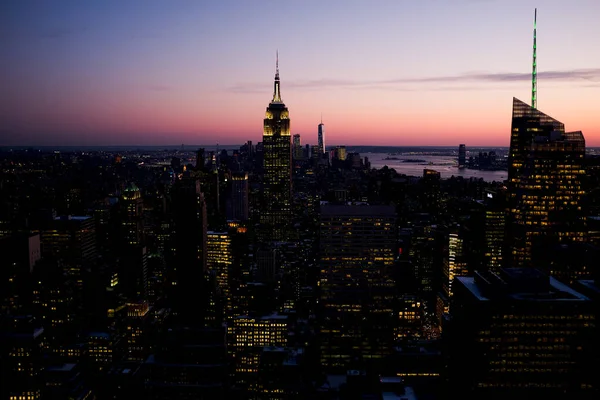 New York City Skyline Vid Solnedgången — Stockfoto