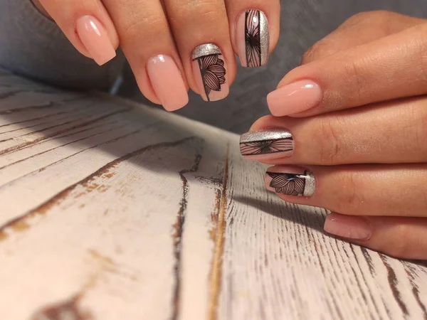 Uñas Cuidadas Diseño Arte Polaco Uñas Esmalte Uñas Belleza Manos — Foto de Stock