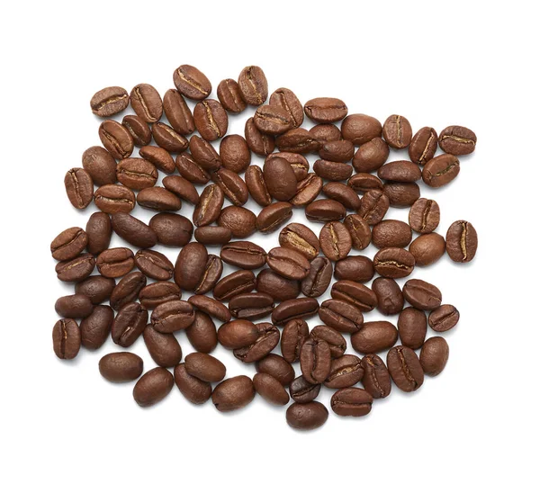 Rostade Kaffebönor Arabica Isolerad Vit Bakgrund Gäng Smakrika Ingrediens — Stockfoto