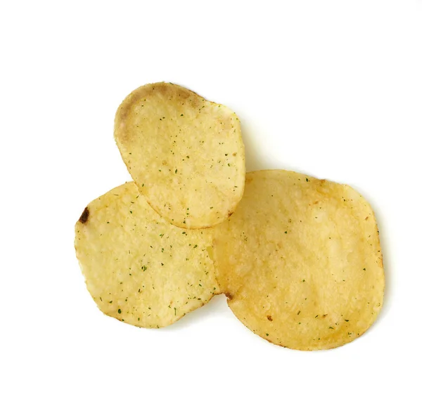 Ronde Gefrituurde Aardappelchips Met Dille Voedsel Met Specerijen Bovenaanzicht — Stockfoto