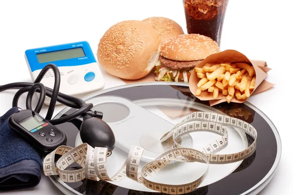 Fast Food Appareils Médicaux Tonomètre Appareil Mesure Pression Artérielle Glycomètre — Photo
