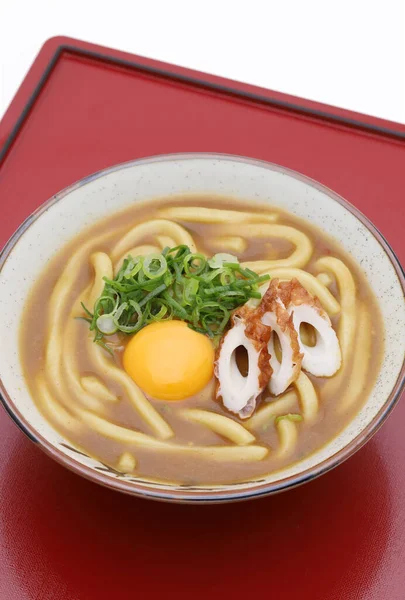 Japanse Curry Udon Noedels Een Keramische Kom Rode Schaal — Stockfoto