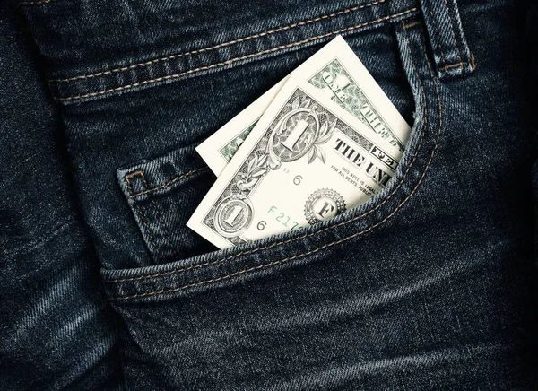 Nota Dólar Bolso Jeans Close Shot Último Dólar Conceito Financeiro — Fotografia de Stock