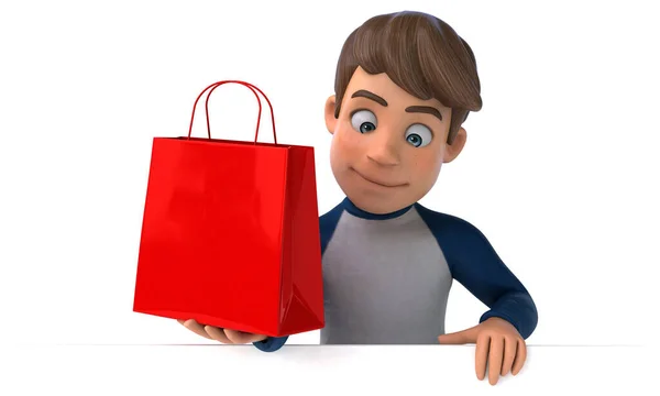 Divertente Personaggio Casuale Cartone Animato Con Shopping Bag — Foto Stock