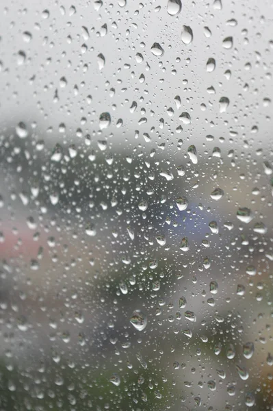 Gocce Pioggia Sulla Finestra Giorno Pioggia Dof Poco Profondo — Foto Stock