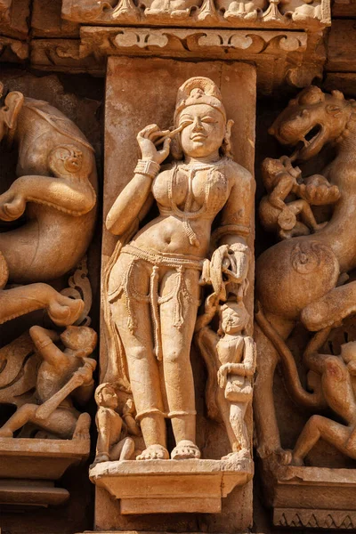 Камень Резьба Барельеф Скульптура Женщины Храме Адинаф Кхаджурахо Мадхья Прадеш — стоковое фото