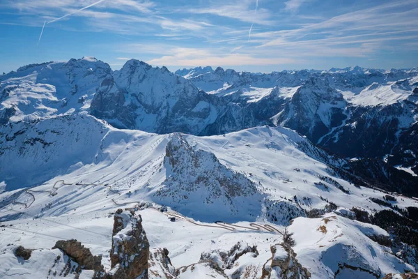 Pohled Sjezdovku Dolomity Itálii Průsmyku Passo Pordoi Arabba Itálie — Stock fotografie