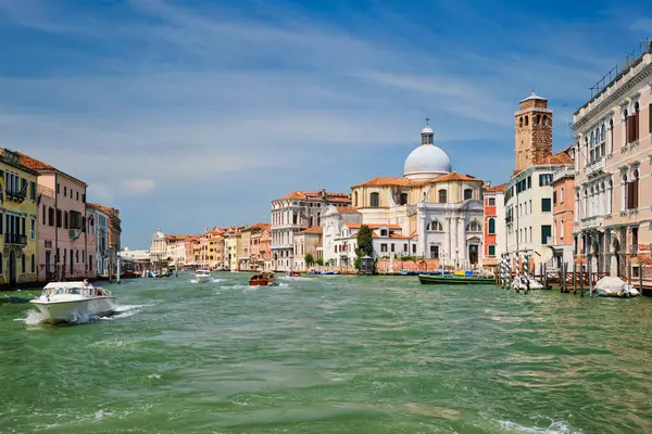 Båtar Och Gondoler Canal Grande Dagen Venedig Italien — Stockfoto