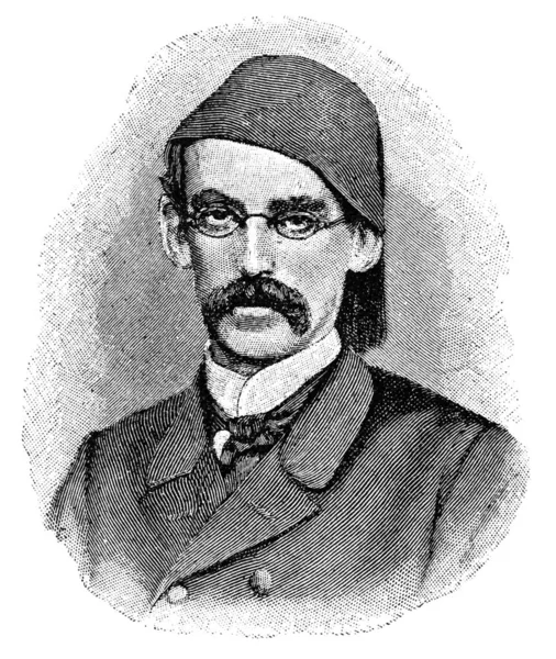 穆罕默德 Mehmed Emin Pasha 的肖像是一位奥斯曼帝国裔犹太医生 自然学家 埃及上尼罗赤道省省长 19世纪的图解 白人背景 — 图库照片