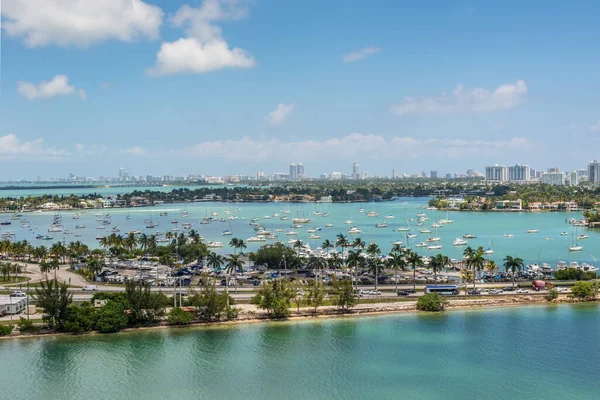 Veduta Della Macarthur Causeway Delle Isole Veneziane Nella Baia Biscayne — Foto Stock