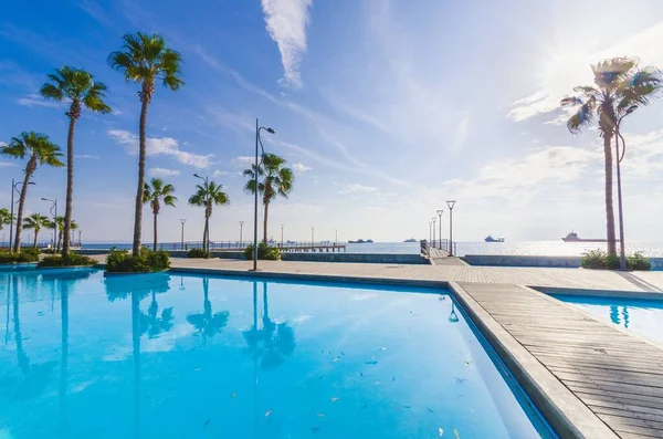 Molos Promenade Skyline Coast Limassol City Cyprus Sunrise View Boardwalk — Stock Photo, Image