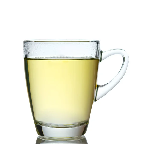 Стеклянная Кружка Зеленого Чая Белый Изолированный Задней Освещении — стоковое фото