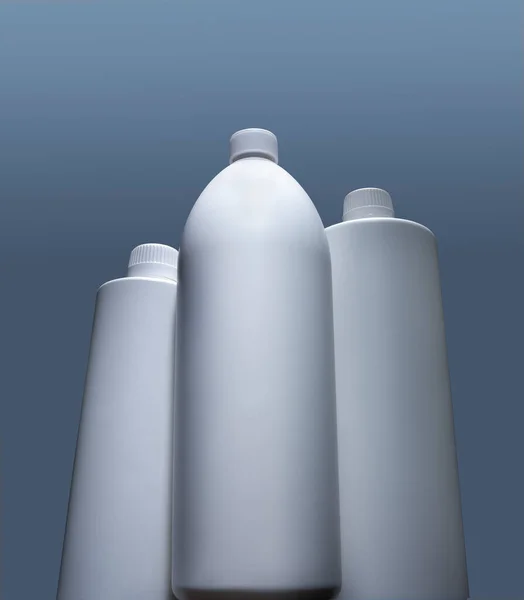 Три Пластиковых Бутылки Сером Фоне Обрезной Путь — стоковое фото