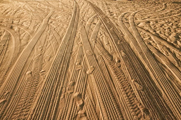 Spuren Von Autos Sand Wüstensand — Stockfoto