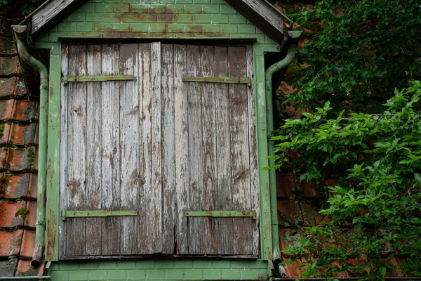 Gammalt Trähus Med Grön Vägg — Stockfoto