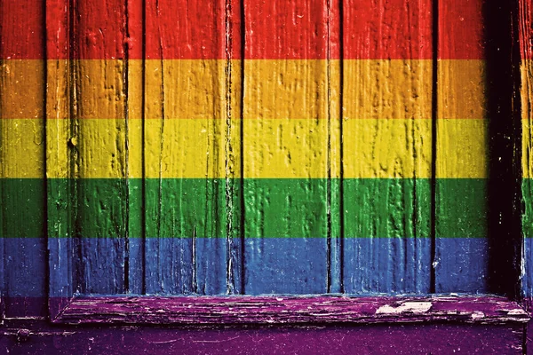 Bandera Del Arco Iris Pintada Sobre Fondo Madera —  Fotos de Stock