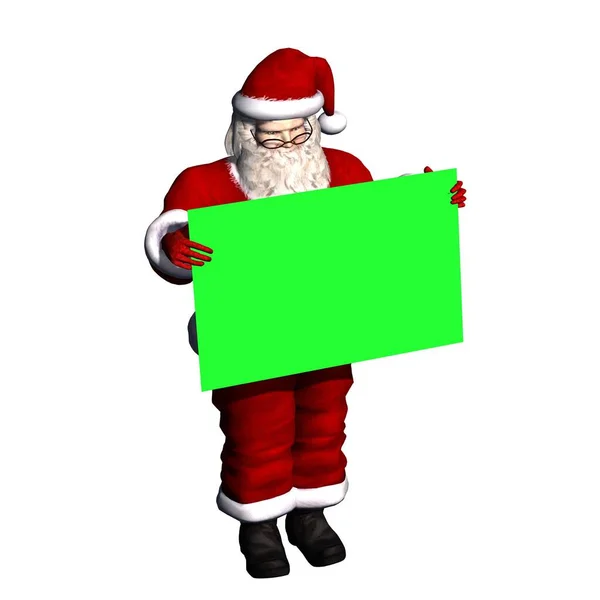 Santa Claus Зеленим Щитом Ізольований Білому Тлі Ілюстрація — стокове фото