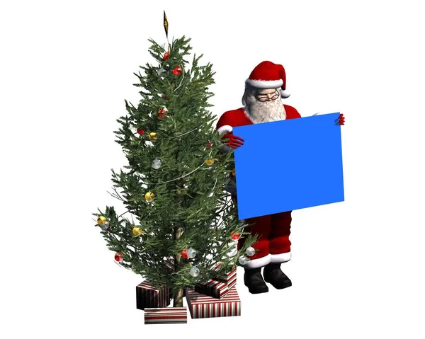 Santa Claus Med Blå Sköld Isolerad Vit Bakgrund Illustration — Stockfoto