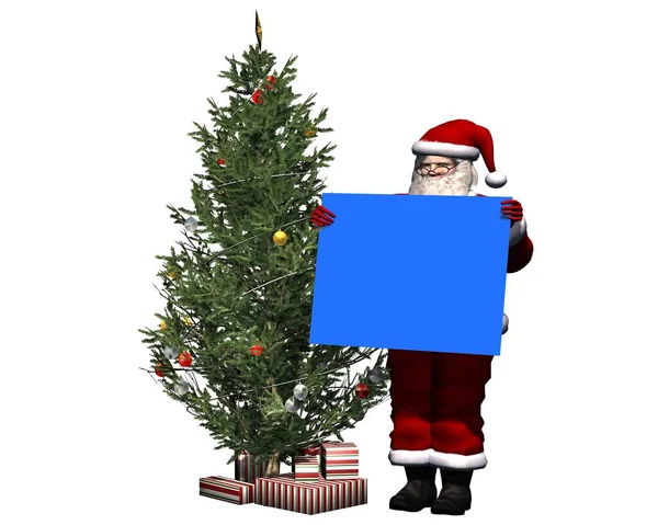 Santa Claus Con Escudo Azul Aislado Sobre Fondo Blanco Ilustración — Foto de Stock