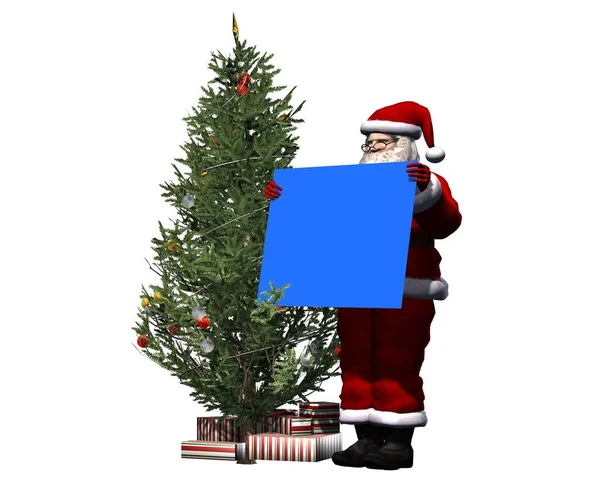 サンタクロースと青い盾 白い背景に隔離された 3Dイラスト — ストック写真