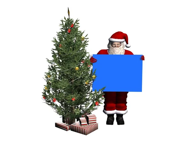 Weihnachtsmann Mit Blauem Schild Isoliert Auf Weißem Hintergrund Illustration — Stockfoto