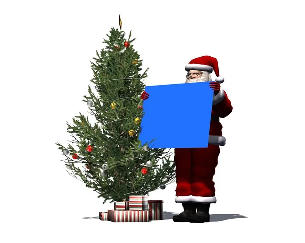 Mavi Kalkanlı Noel Baba Beyaz Arka Planda Izole Boyutlu Illüstrasyon — Stok fotoğraf