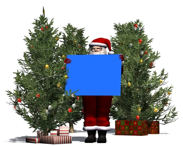 Weihnachtsmann Mit Blauem Schild Isoliert Auf Weißem Hintergrund Illustration — Stockfoto