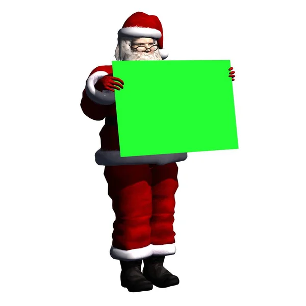 Weihnachtsmann Mit Grünem Schild Isoliert Auf Weißem Hintergrund Illustration — Stockfoto