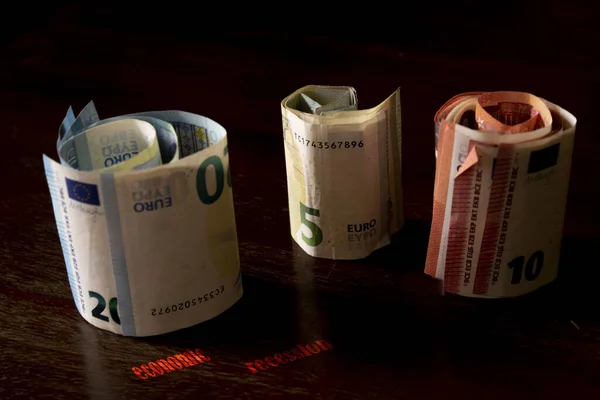 Banconote Denaro Euro Sfondo Nero — Foto Stock