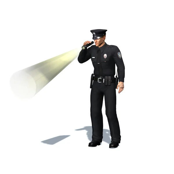 Policejní Důstojník Baterkou Izolovaná Bílém Pozadí Ilustrace — Stock fotografie