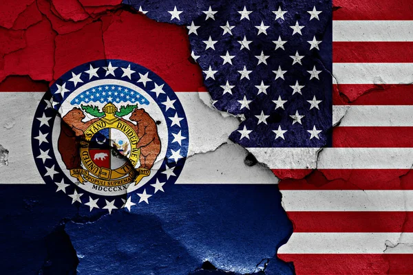 Flagi Missouri Usa Malowane Pękniętej Ścianie — Zdjęcie stockowe