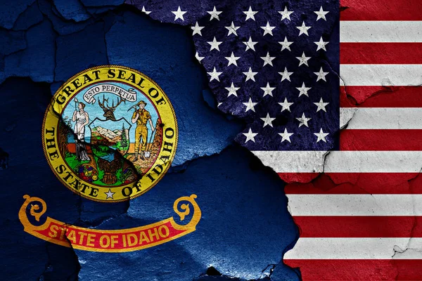 Flagi Idaho Usa Malowane Pękniętej Ścianie — Zdjęcie stockowe