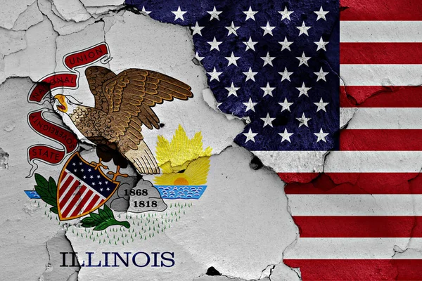 Flagi Illinois Usa Malowane Pękniętej Ścianie — Zdjęcie stockowe