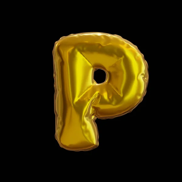 金色气球字母P 现实的3D渲染黑色背景 — 图库照片