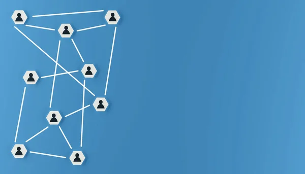 추상적 팀워크 네트워크 커뮤니티 개념에 파란색 텍스트를 렌더링 — 스톡 사진