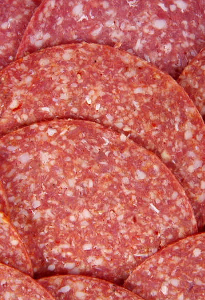 Sliced Salami Sausage White Background — Stock Photo, Image