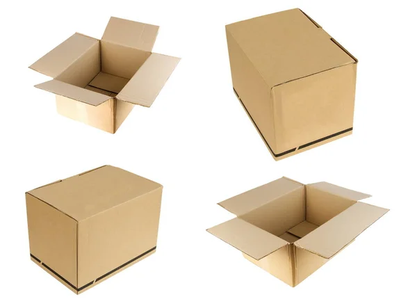 成立的孤立的白色背景上的纸板盒 — 图库照片