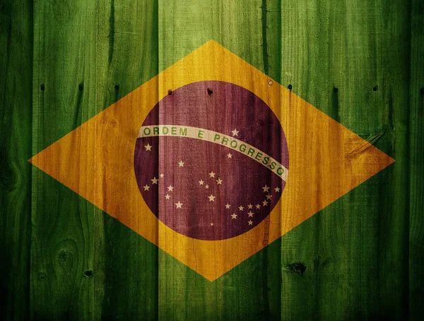 Brazilië Vlag Houten Achtergrond — Stockfoto