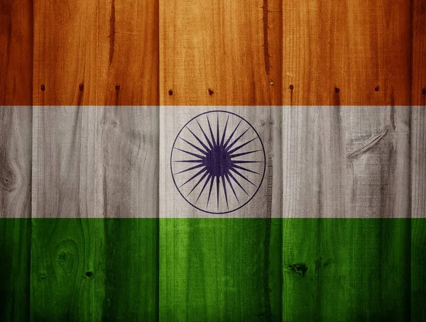 Bandera India Sobre Fondo Madera Viejo — Foto de Stock