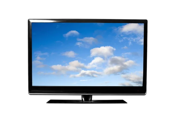 Pantalla Televisión Con Cielo Azul Nubes — Foto de Stock