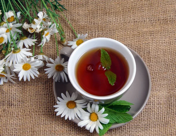 Egy Csésze Tea Kamillavirággal Jázminvirággal — Stock Fotó