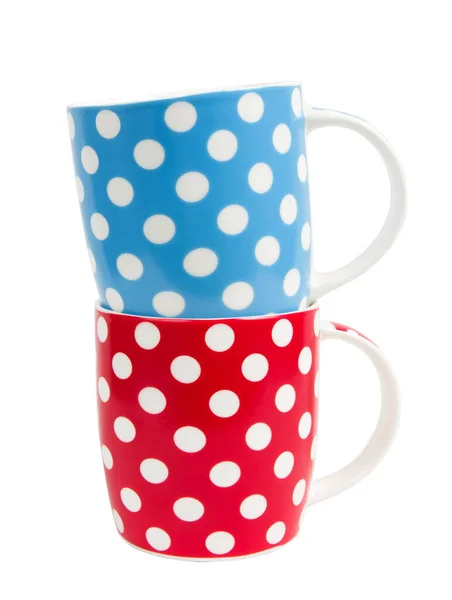 Tasse Pois Bleu Isolé Sur Fond Blanc — Photo