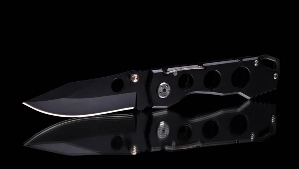 Черный Нож Изолирован Темном Фоне — стоковое фото